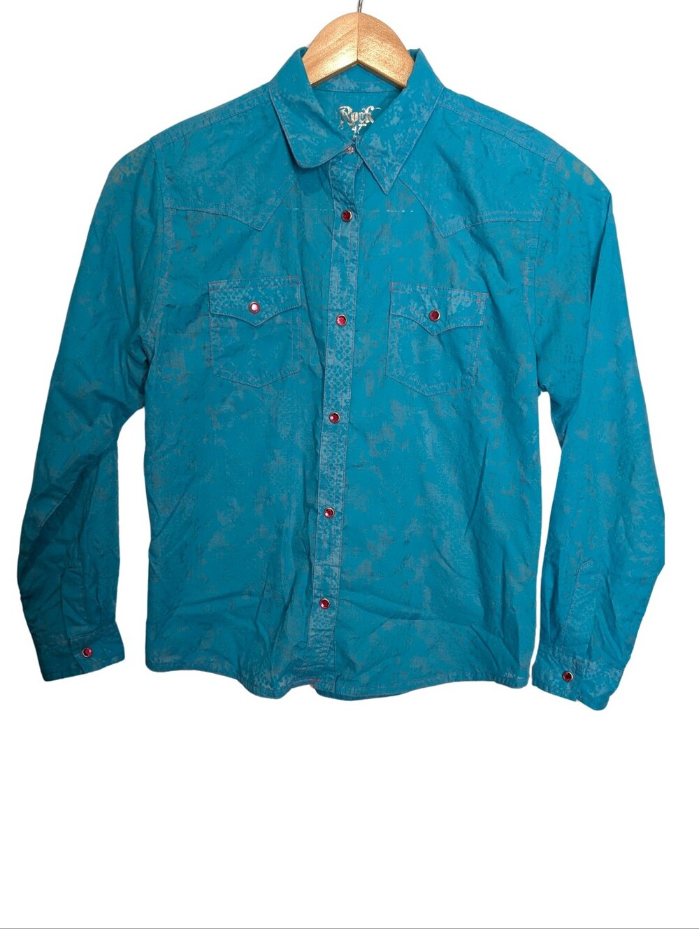 Rock 47 Wrangler Western Show Shirt. Semi Sheer Print. Girls XXL